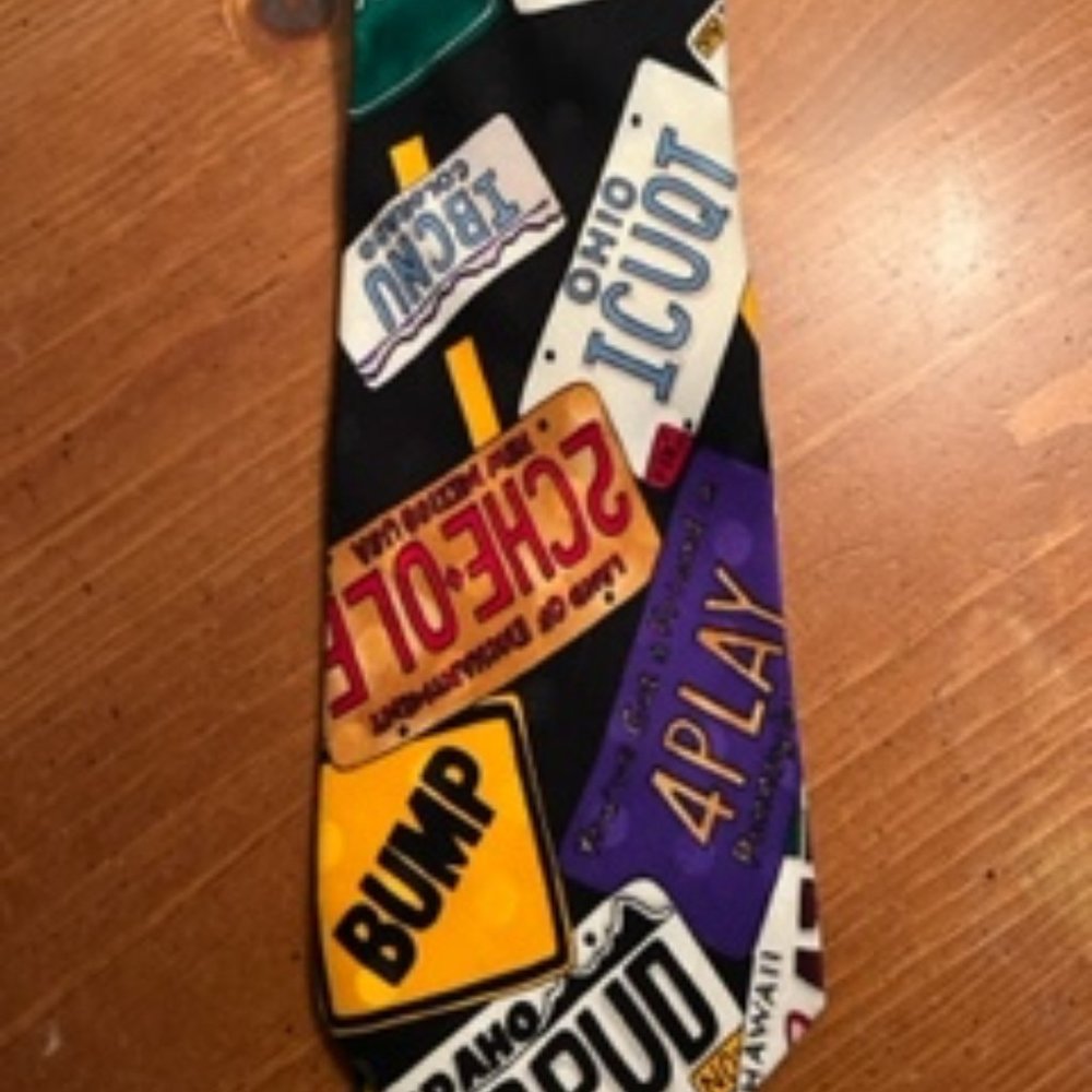Nicole Miller 1991 State License Plate Men's Silk Neck Tie Necktie  EUC